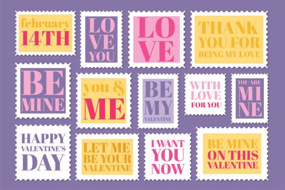 Download Valentine's Day Typographic Post Stamps - Typographic Collection
