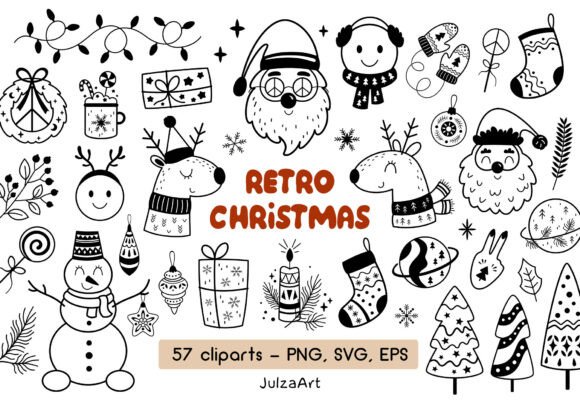 Download Black and White Retro Christmas Clipart - Retro christmas Collection